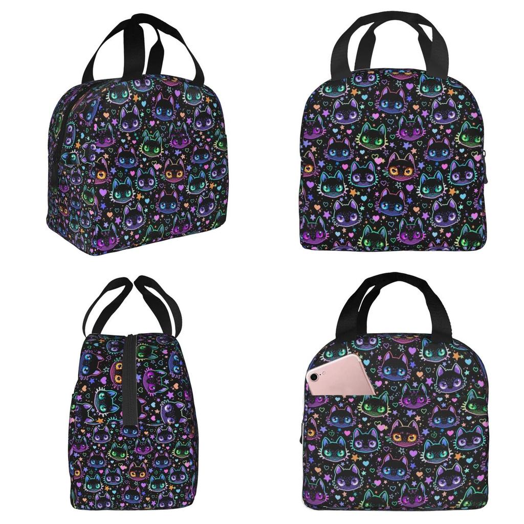 Colorful Cat Silhouettes Cartoon Black Cats Insulated Lunch Bag for Women Office Cooler Thermal Food Box Tote Lunch Boxes