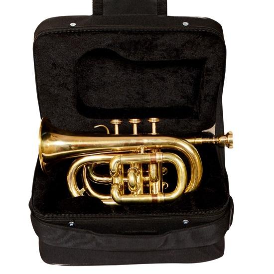 Блестящая латунная карманная труба с мундштуком и кейсом для переноски