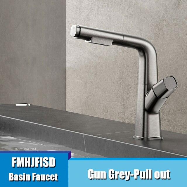 Выдвижной смеситель для раковины, подъемный латунный смеситель для ванной комнаты, смеситель для горячей и холодной воды, подъем на 360° вверх и вниз, смеситель для раковины в ванной, двойной режим