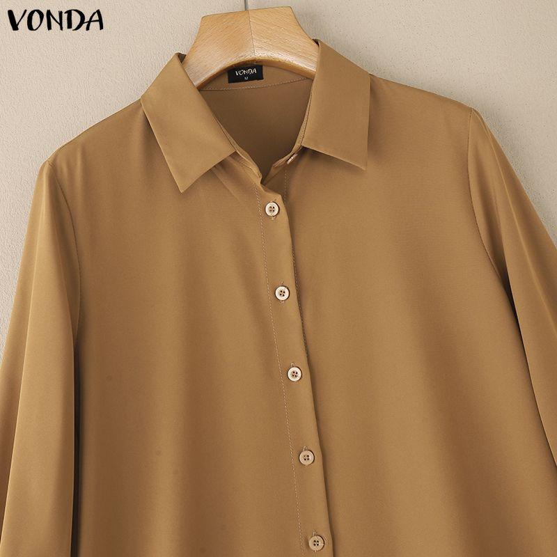 Elegant Vonda Casual Lapel Women Neck Long Sleeve Ruffled Shirts Dress