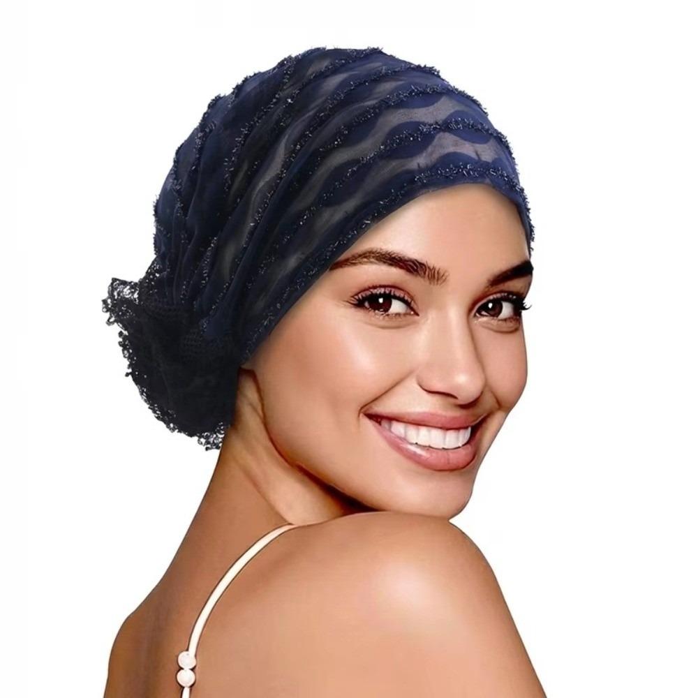 Versatile Soft Lace Curling Hat Polyester Breathable Elastic Curly Hair Hat Solid Color Dome Mesh Lace Pullover Cap Headgear