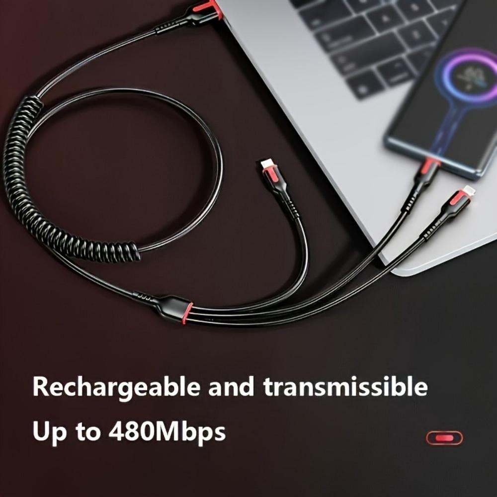66W USB Type C Cable Three In One Spring Data Cable Fast Charging Cable For iPhone Huawei Xiaomi Samsung Mobile Phone Wire Cord