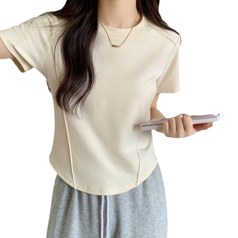 Summer Short Sleeve T-shirt Women's Square Shoulder Tight Short Irregular Tops