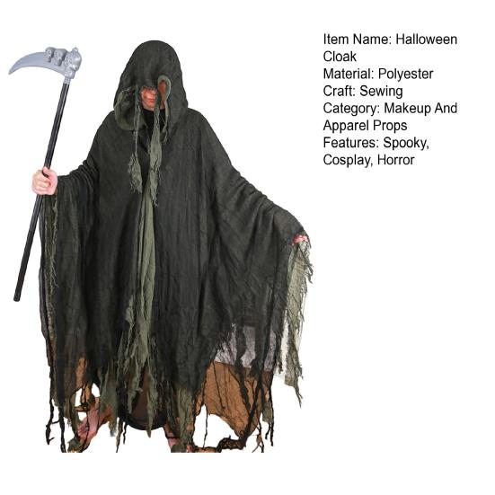 Хэллоуинский плащ с капюшоном, взрослый костюм Костлявой Смерти для косплея с косой, средневековый ренессансный плащ волшебника для реквизита дома с привидениями