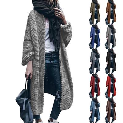 Женский осенне-зимний однотонный свободный вязаный свитер, пальто средней длины, свитер