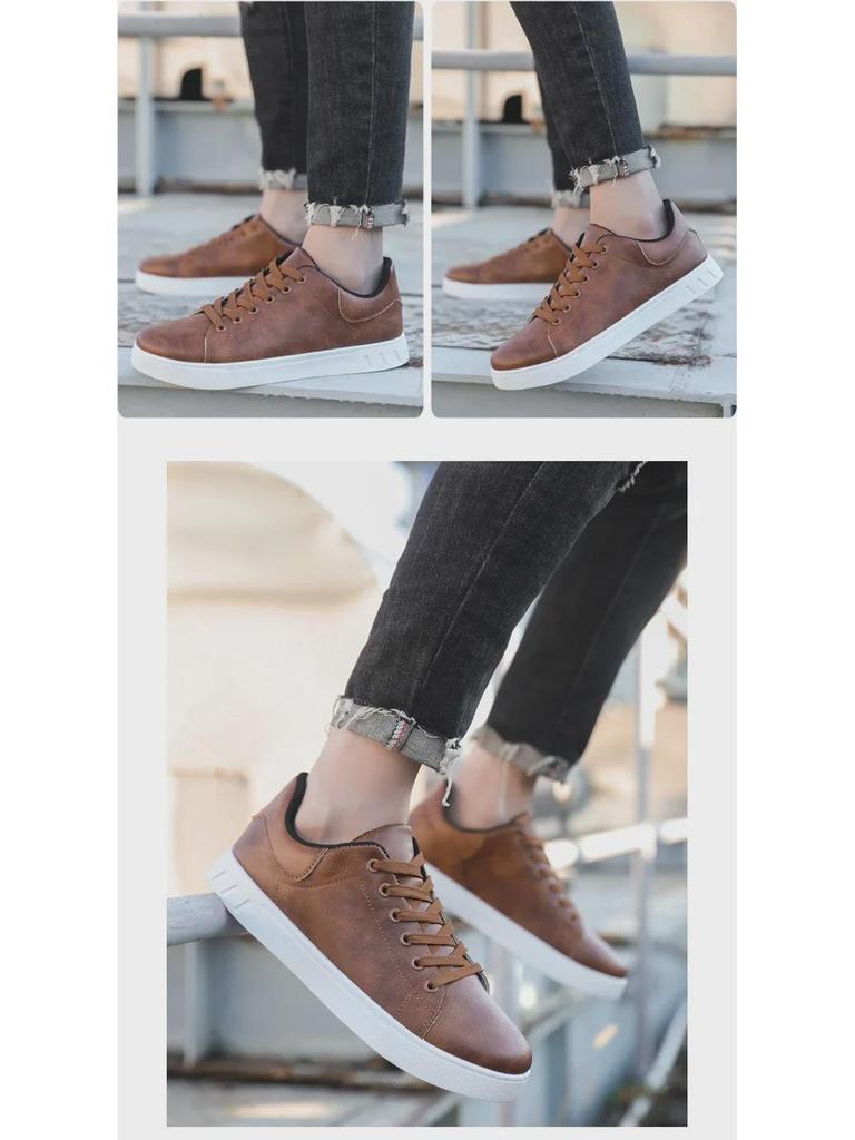 Мужские кроссовки из дышащей кожи на весну и осень — корейский стиль, удобная, легкая, универсальная повседневная обувь