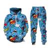 Хип-хоп граффити 3D мультфильм с принтом толстовка + брюки костюм крутой мужской/женский комплект из 2 предметов толстовка спортивный костюм весенне-осенняя мужская одежда