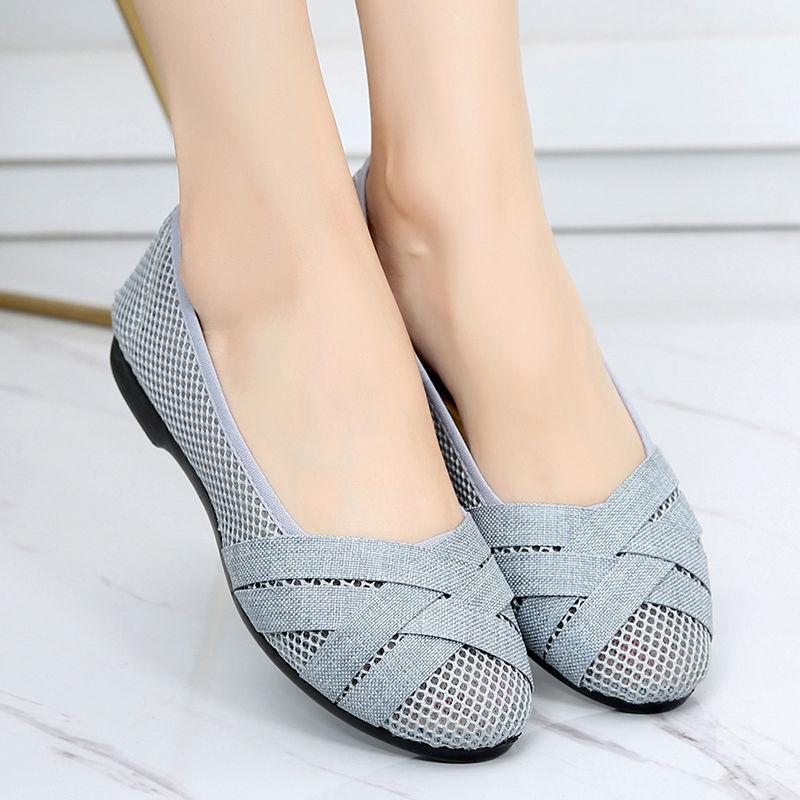Мода Zapatos De Mujer Женская Мода Большой Размер Ажурные Дышащие Слипоны Плоская Обувь Леди Повседневные Серые Удобные Лоферы и Балетки