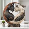 Yousheng Black White Cat Figurine Chinese Style Cat Yin Yang Art Resin Statue Sculpture Home Office Desktop Decoration Ornament