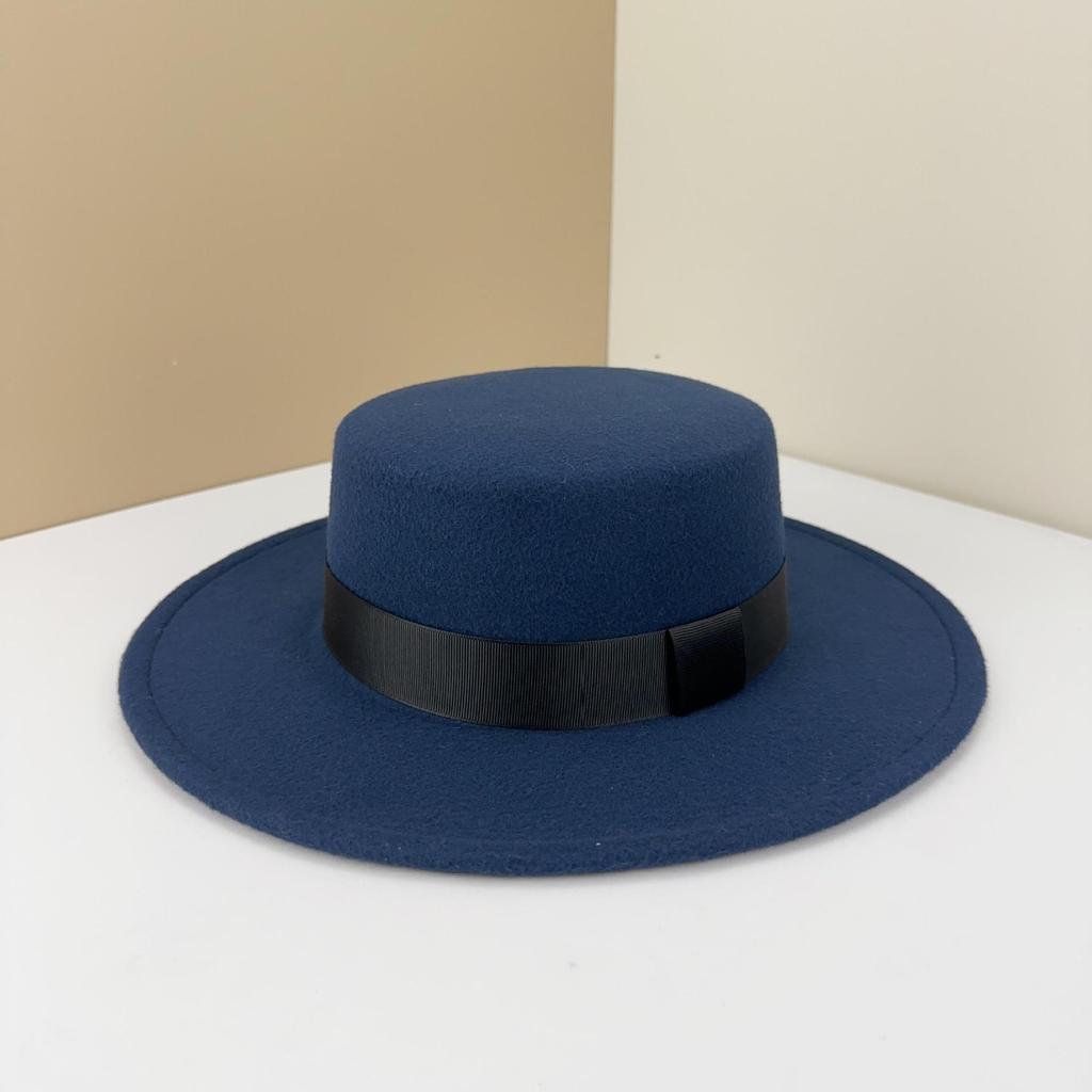 Top Hat British Black Flat Top Hat Hepburn Gentleman Jazz Hat Flat Brim Woolen Wide Brim Men'S And Women'S Hats