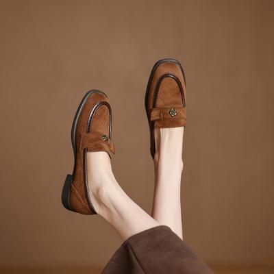 Новые женские туфли на низком каблуке, женские одинарные туфли, обувь большого размера на одну педаль, женская обувь, туфли из кожи с круглым носком, однотонные