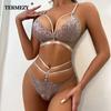 TERMEZY Erotic Bra Thongs Garters Set Women Lingerie Sexy Underwear Set Porn Sex Costumes Transparent Lace Babydoll Brassiere Panties