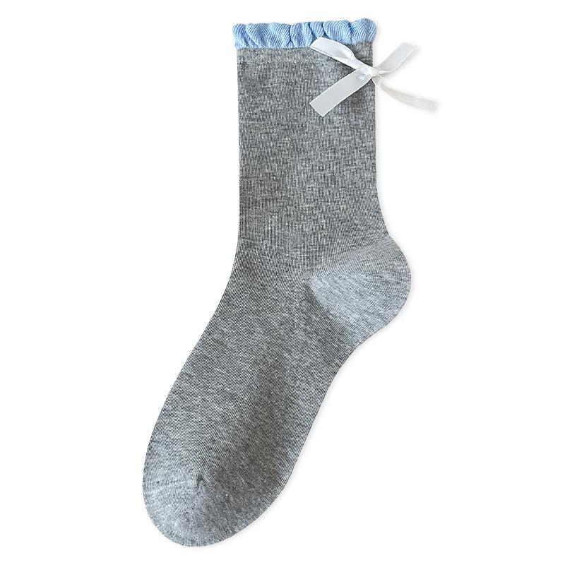 Хлопковые носки для женских косточек на осень и зиму, махровые носки с бантом и контрастными цветами до середины икры