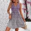 Женское летнее модное повседневное плиссированное платье без рукавов с v-образным вырезом и градиентным принтом
