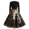 Women's Casual Fashion Round Neck Halloween Printed Vintage Dress