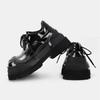 Fashion Black Patent Leather Metal Decoration Women Shoes Punk roundToe Shallow Ladies Shoes Thick Bottom Hand-made Chaussures Femme