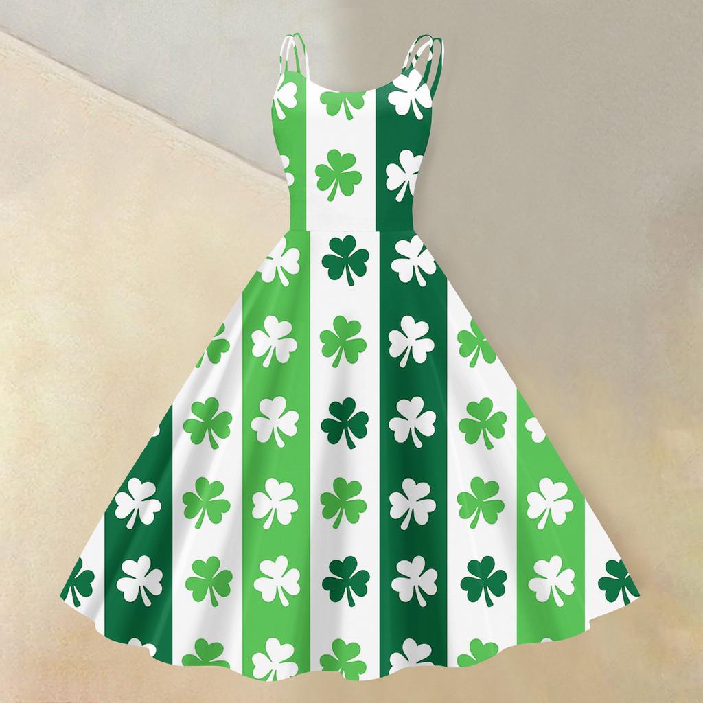 Women's St. Patrick's Day Print Sexy Off-Shoulder Punk Retro Dress