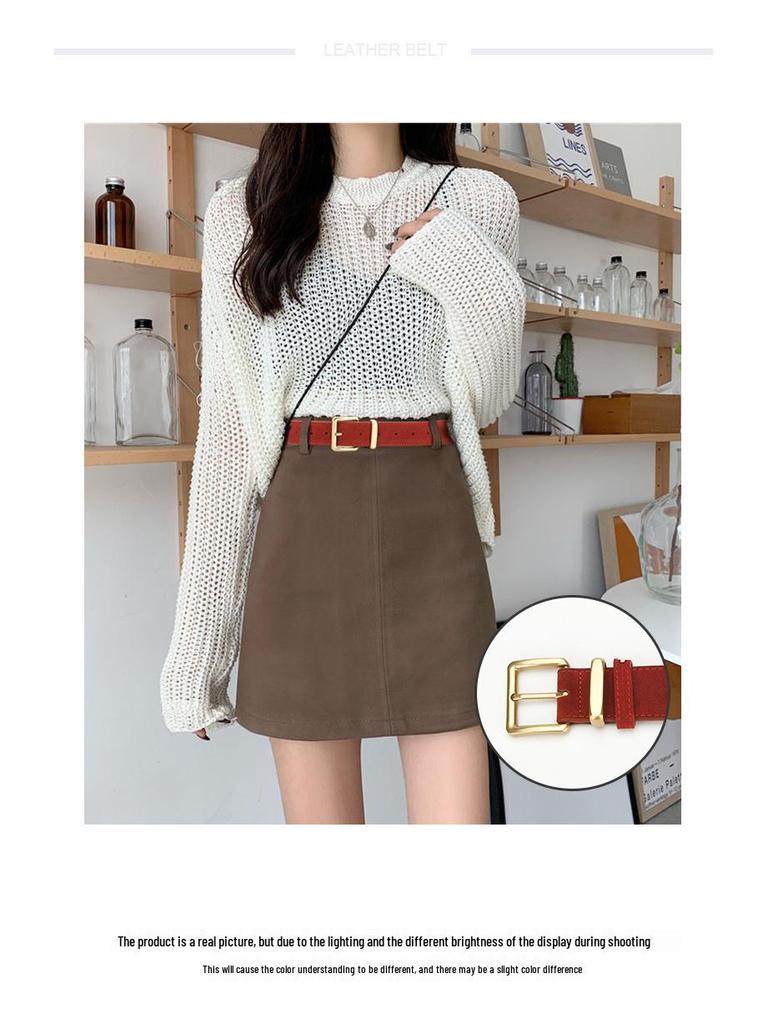 Женский модный простой универсальный замшевый кожаный пояс для талии с джинсовой отделкой