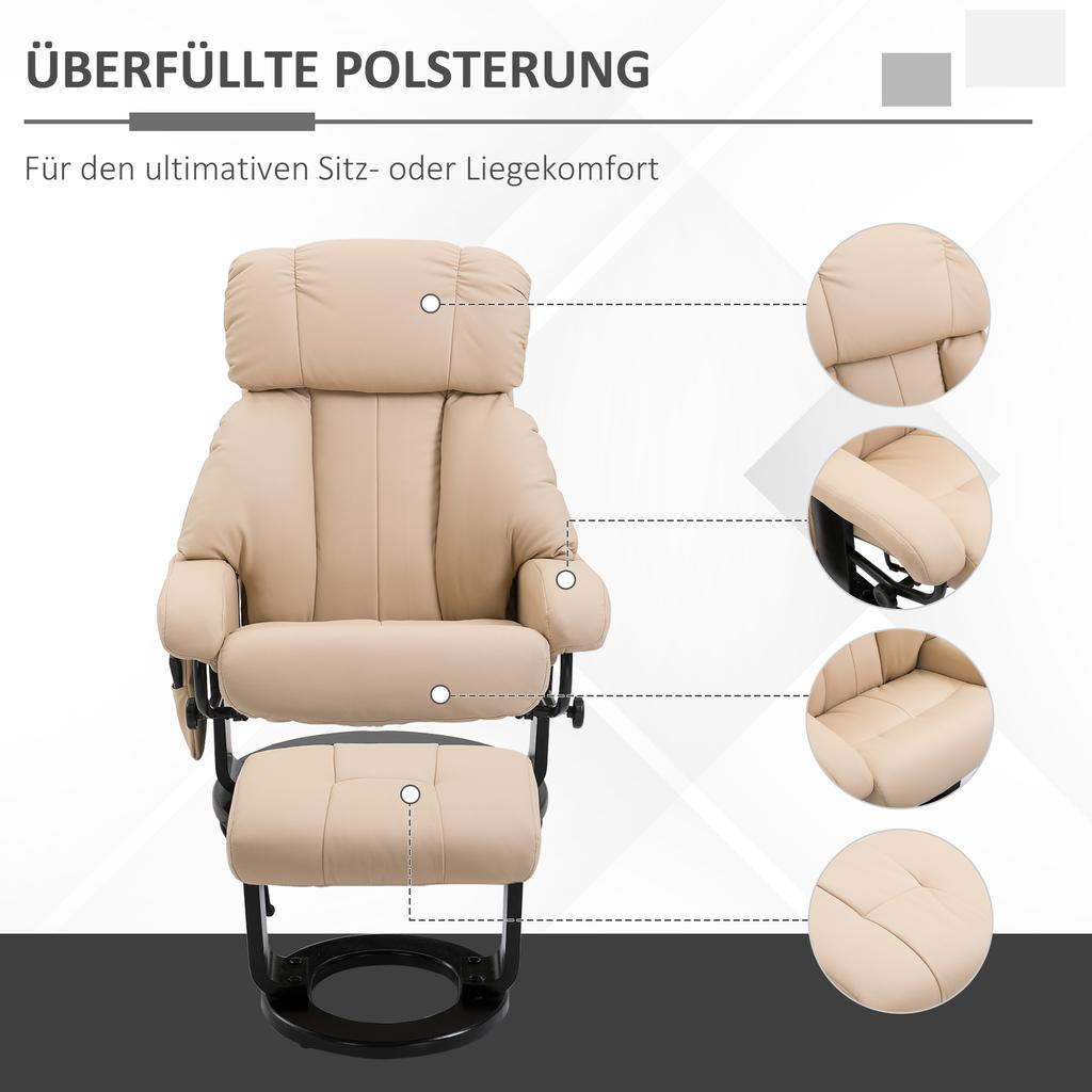 Relax Chair with Stool, Rotatable TV Chair with Massage Function, Reclining Function, Massage Chair with Remote Control, Side Pocket