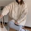 Retro Twist Solid Color Zipper Sweater Cardigan Autumn and Winter Loose Lazy Wind Hooded Knitted Cardigan Jacket Female