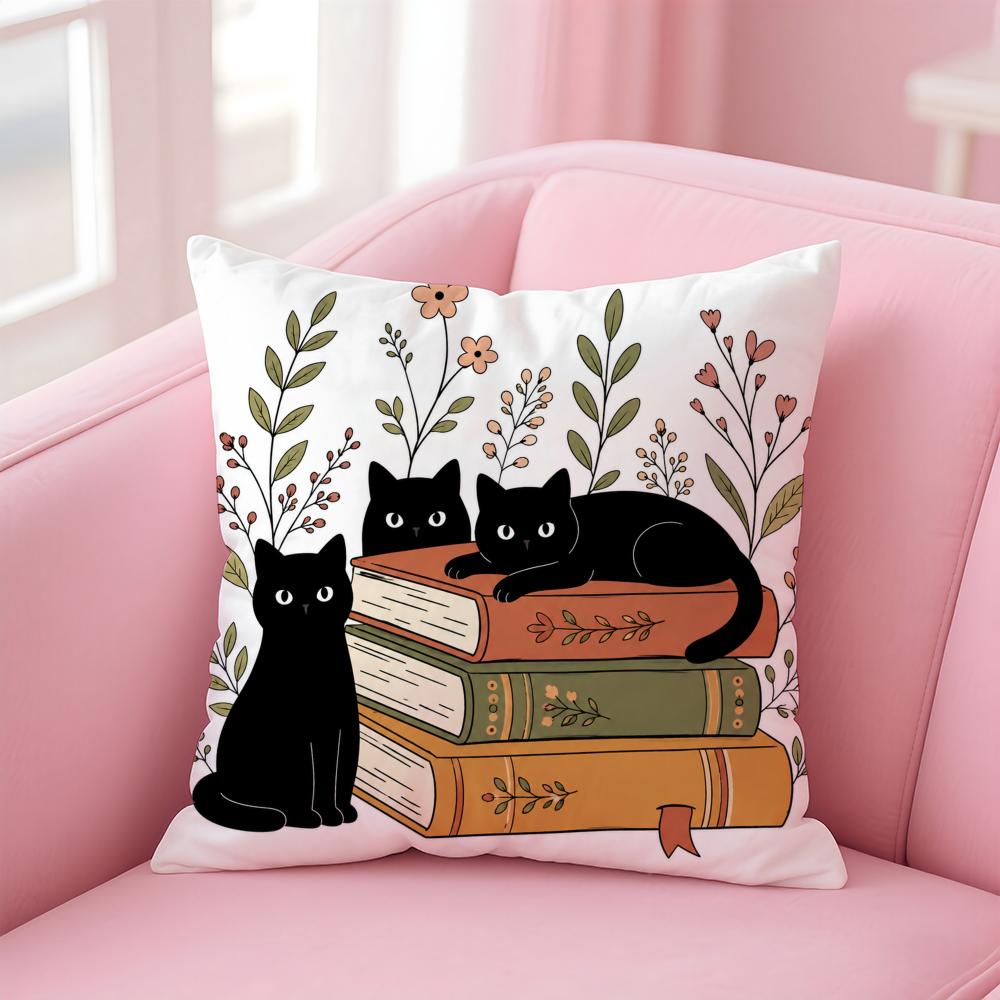 Подушка с принтом черных кошек с книгами, короткий плюш, мягкая, двусторонняя, для дивана, спальни, домашний декор, подарок