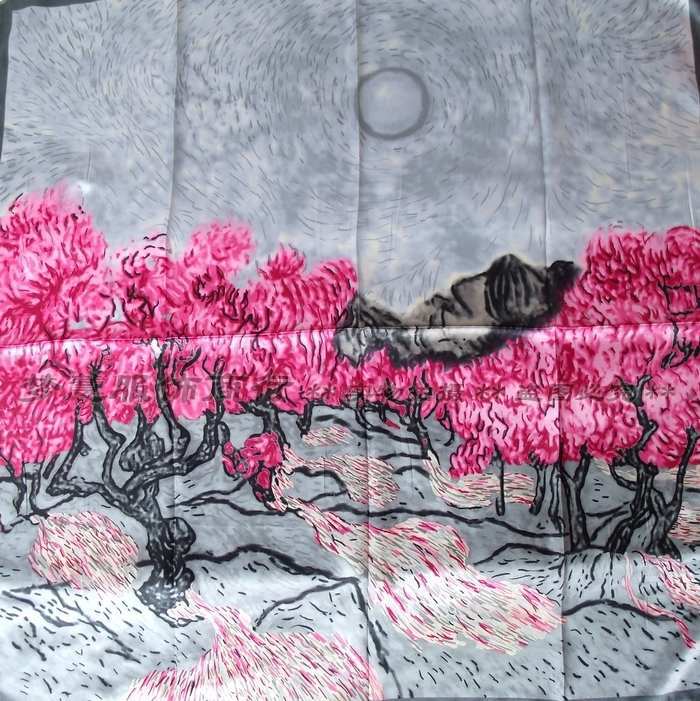 [BYSIFA] Темно-розовый шелковый шарф-шаль Дизайн «Новый восход» Квадратные шарфы Модный головной платок 90*90 см Весенний женский атласный шарф Сали