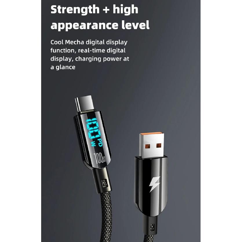 100W USB A to Type C Digital Display Fast Charge Cable PD High Speed Data Transfer Braid Cord For iPhone Samsung Huawei Xiaomi