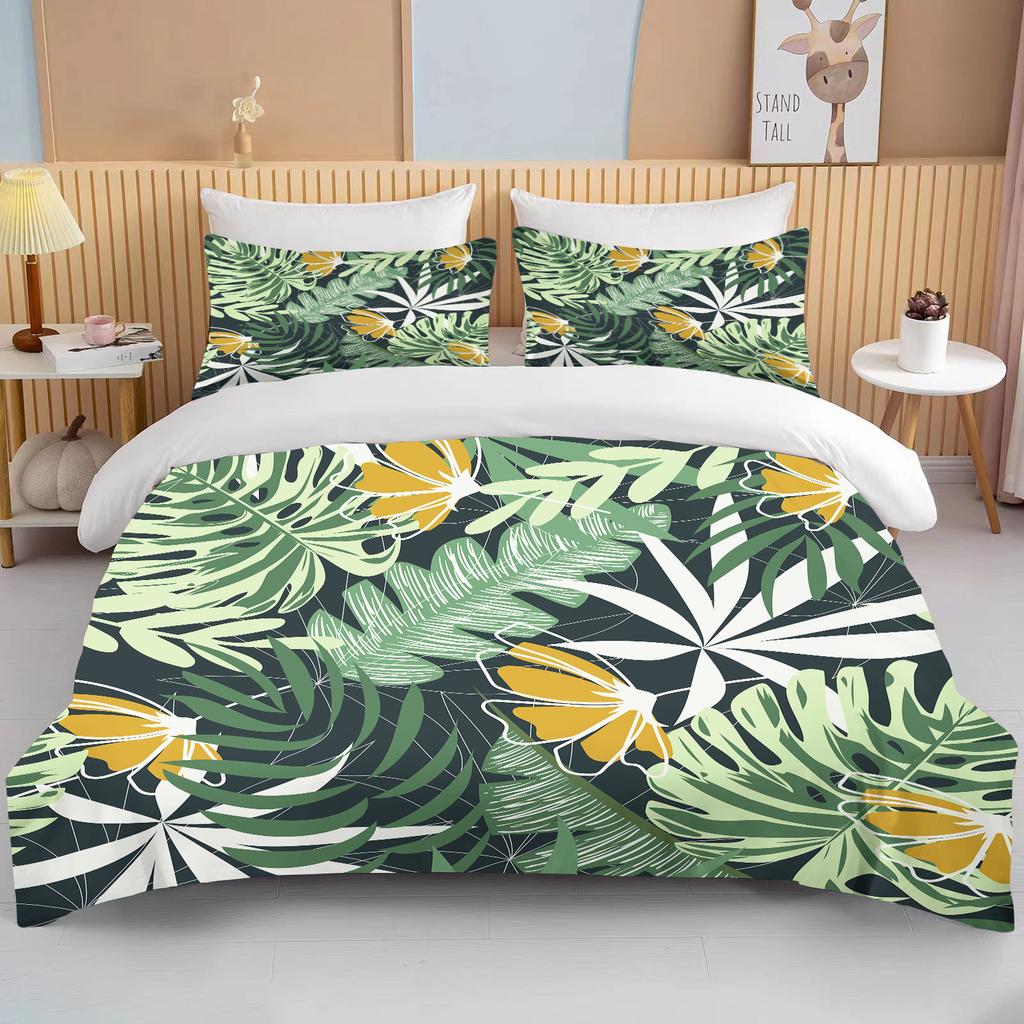 Tropical rainforest leaves queen bedding set king size double bed bedding set microfiber or polyester duvet set duvet cover
