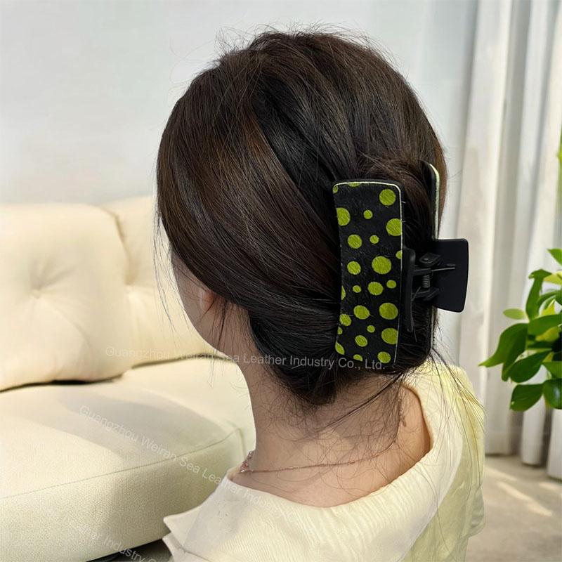 Horsehair Leather American Cow Boy Style Hair Claws Fashion Leopard Pattern Retro Rectangle Hair Clips