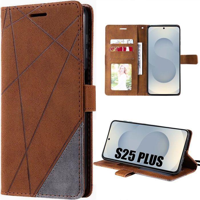 Coque de protection - BOOLING - pour Samsung Galaxy S25 Plus - Effet Cuir - Marron - Antichoc