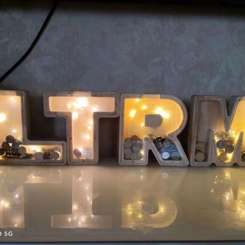 Деревянная мультяшная копилка с алфавитом - Прозрачная коробка для монет, украшение, подарок