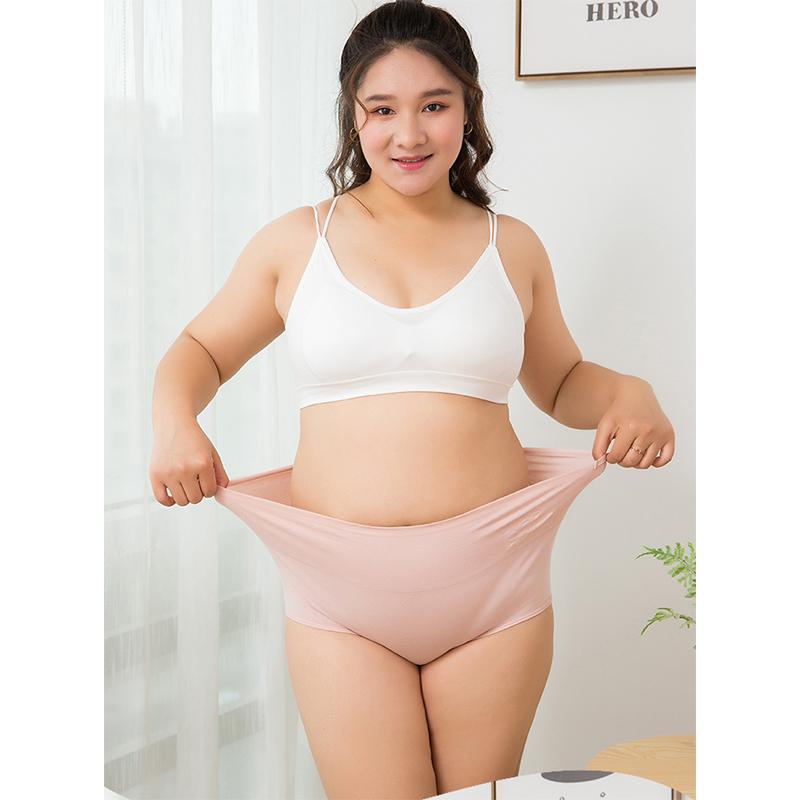 Women High Waist Underwear Solid Color Lingerie Fat MM Plus Size Pants-shorts Print Panties