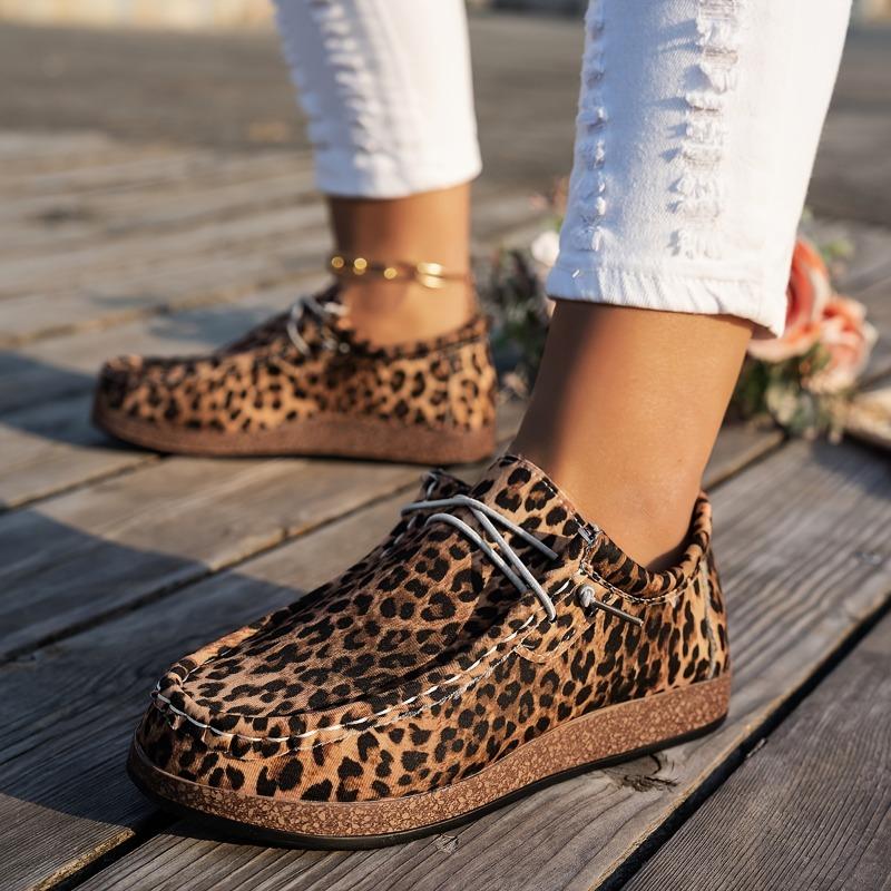 Женские кроссовки с леопардовым принтом - Легкая обувь на шнуровке с амортизирующей подошвой из полиуретана, Повседневная обувь для женщин, Модная обувь на все сезоны
