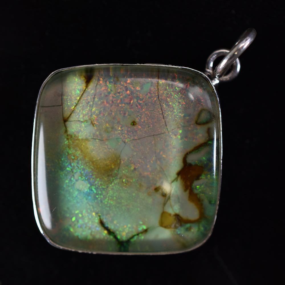 Natural Opal Pendant Multi Color 54 ct 925 Sterling Silver Cushion October Birthday Birthstone