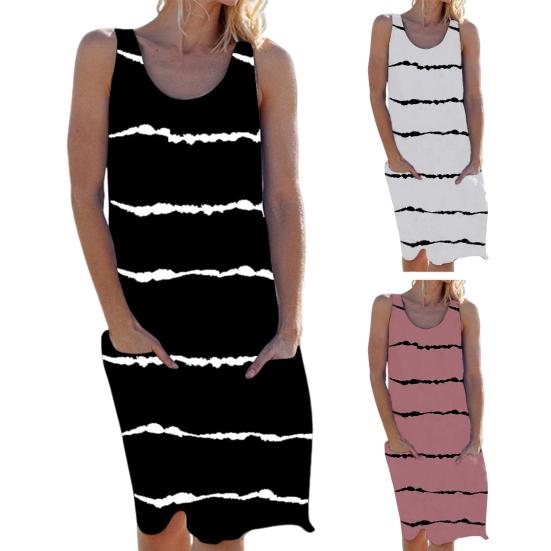 Yousheng Women's Sleeveless Tank Dress Summer Casual Round Neck Tunic Dress with Pocket Baggy Stripe Beach Sundress Swimsuit Bikini Cover-Up