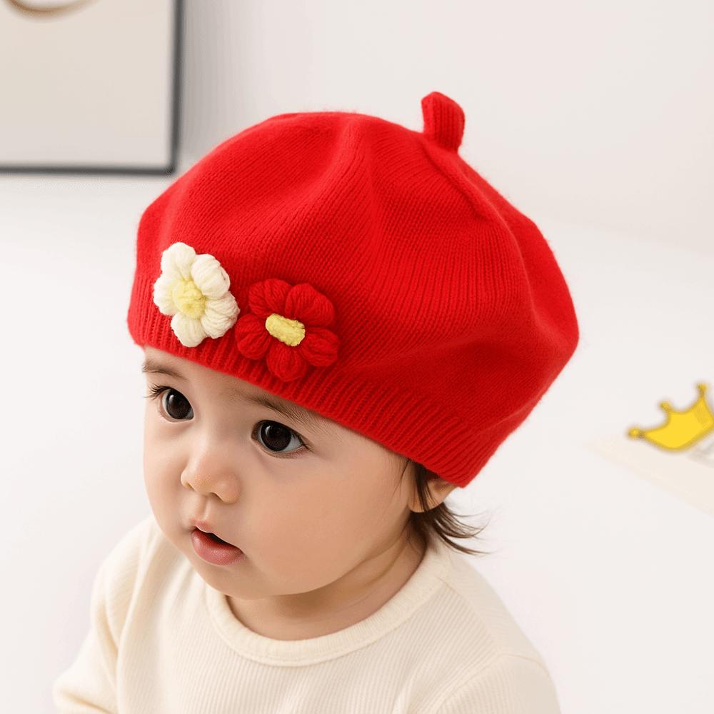 Cute Flower Toddler Beret Hat Comfortable Beanies Cap Fashion Knitted Hats Autumn Winter