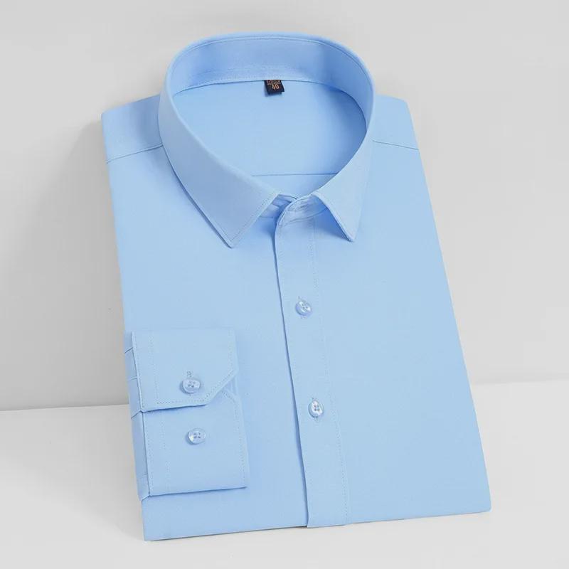 Мужская белая рубашка с длинным рукавом, облегающего кроя — эластичная, удобная, не мнется, профессиональный корейский стиль