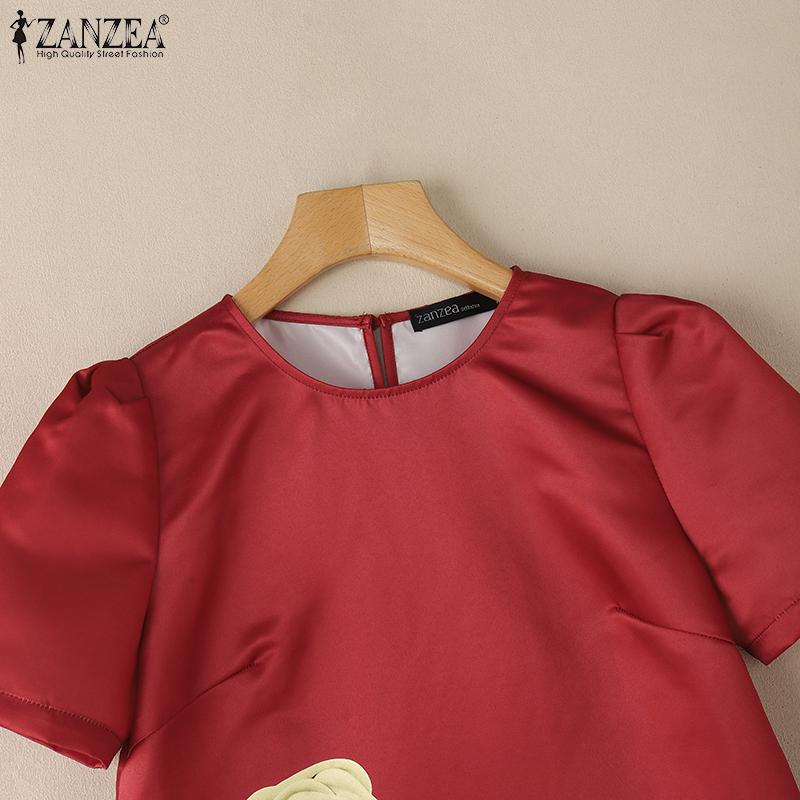 ZANZEA Женское повседневное летнее платье с круглым вырезом и коротким рукавом с принтом