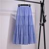 Women Summer Skirt Elastic High Waist Stitching Large Hem Skirt Solid Color Loose Fit Casual Skirt Streetwear