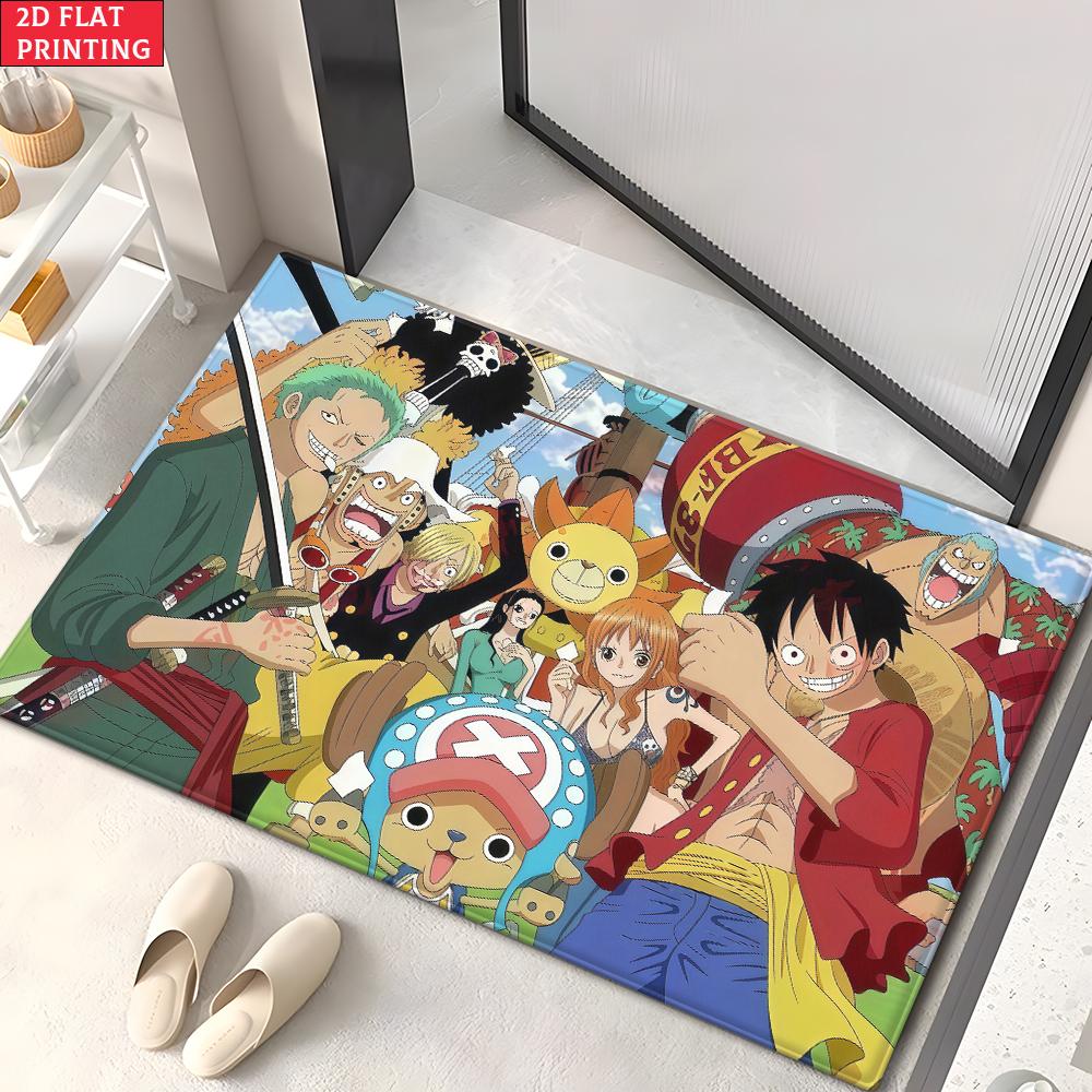 Anime Pirate Crew Treasure Doormat, Cartoon Character Non-slip Floor Mat, Decorative Entrance Rug for Home Living Room Bedroom