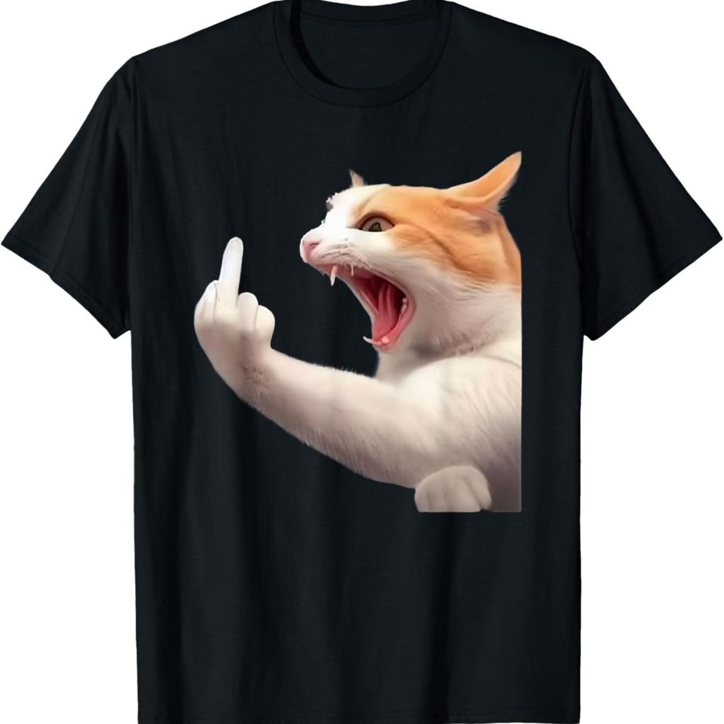 Angry Cat Middle Finger Meme Funny Catcore Tee for Gen Z T-Shirt