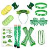 St. Patrick's Day Irish 16 Piece Glove Set With Blinds, Headband, Stockings, Necklace, Glasses, Women's Set ,1set