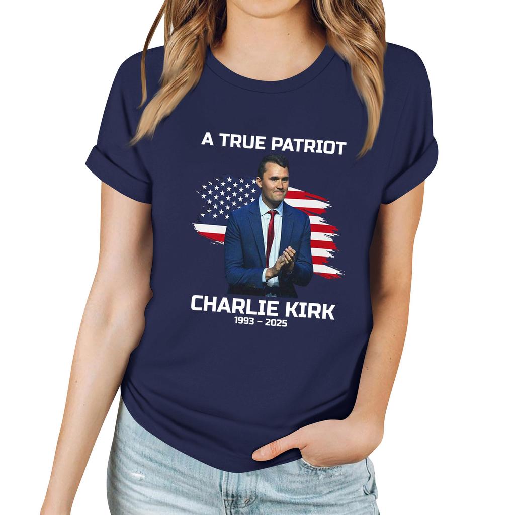 Women's Casual Printed T-Shirt Round Neck Pullover Short Sleeve Top