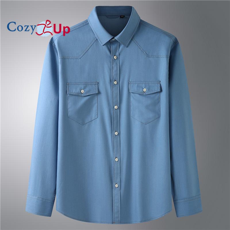 Уютная мужская повседневная джинсовая рубашка на пуговицах с длинными рукавами для работы, большие размеры