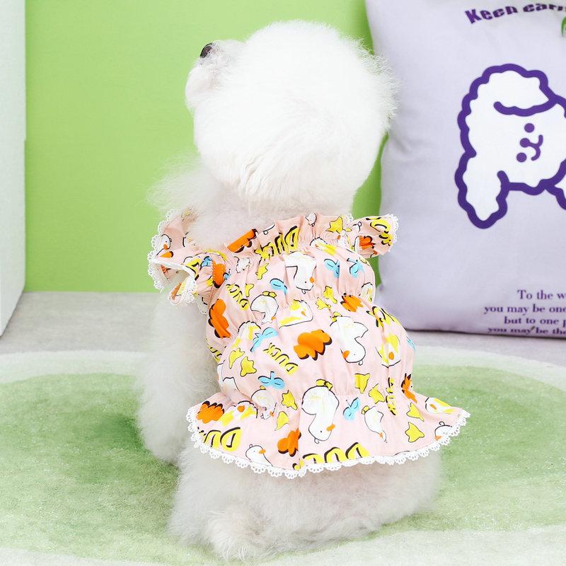 2024 White Duckling Flying Sleeve Skirt New Cute Pet Spring and Summer Clothes Teddy Bixiong Bomei Casual Clothing