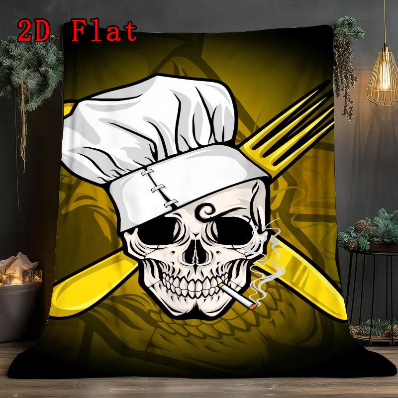 Chef Hat Skull 2D Flat Pattern Flannel Blanket High quality All Seasons Warmth and Comfort Perfect for Christmas Gifts.SMT0917190