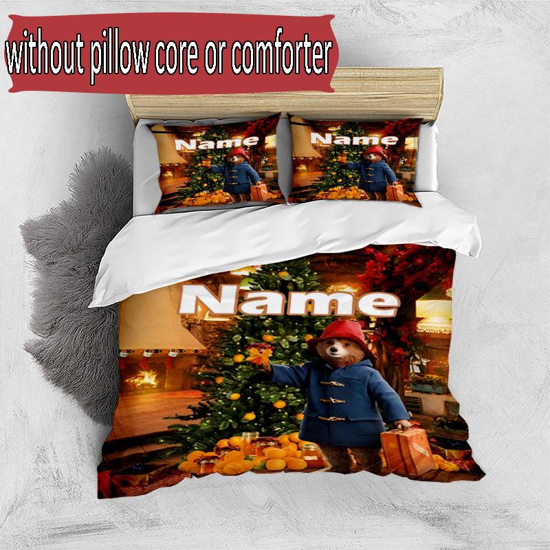 3pcs Duvet Cover Set (1*Duvet Cover + 2*Pillowcase, Without Core), Custom Name Paddington Bear Pattern Bedding Set, Home Bedroom Decor Gift