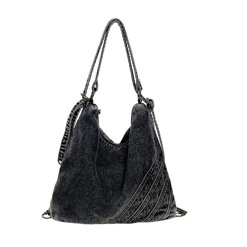 Style Denim Shoulder Bag With Stitching Detail And Large Capacity For College