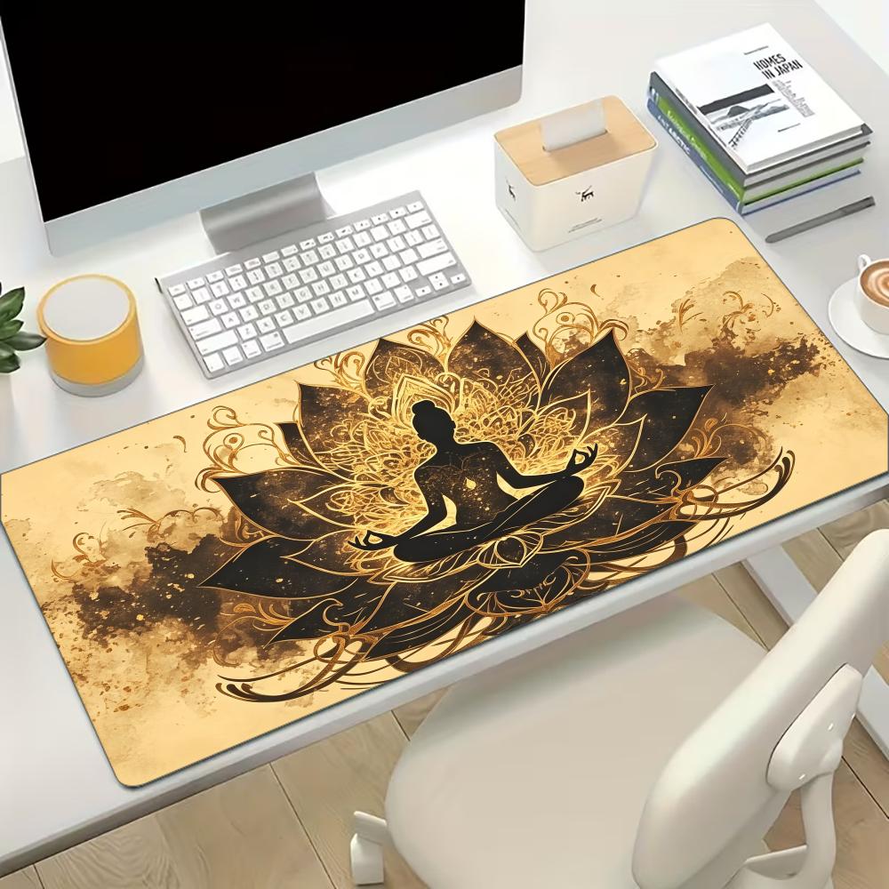 Lotus Meditation Yoga Large Extended Gaming Mouse Pad Non Slip Desk Surface Vintage Spiritual Print For Gaming And Office Setup