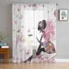 Cartoon Butterfly Fairy Girl Pink White Tulle Curtains For Living Room Bedroom Decor Chiffon Sheer Voile Kitchen Window Curtain